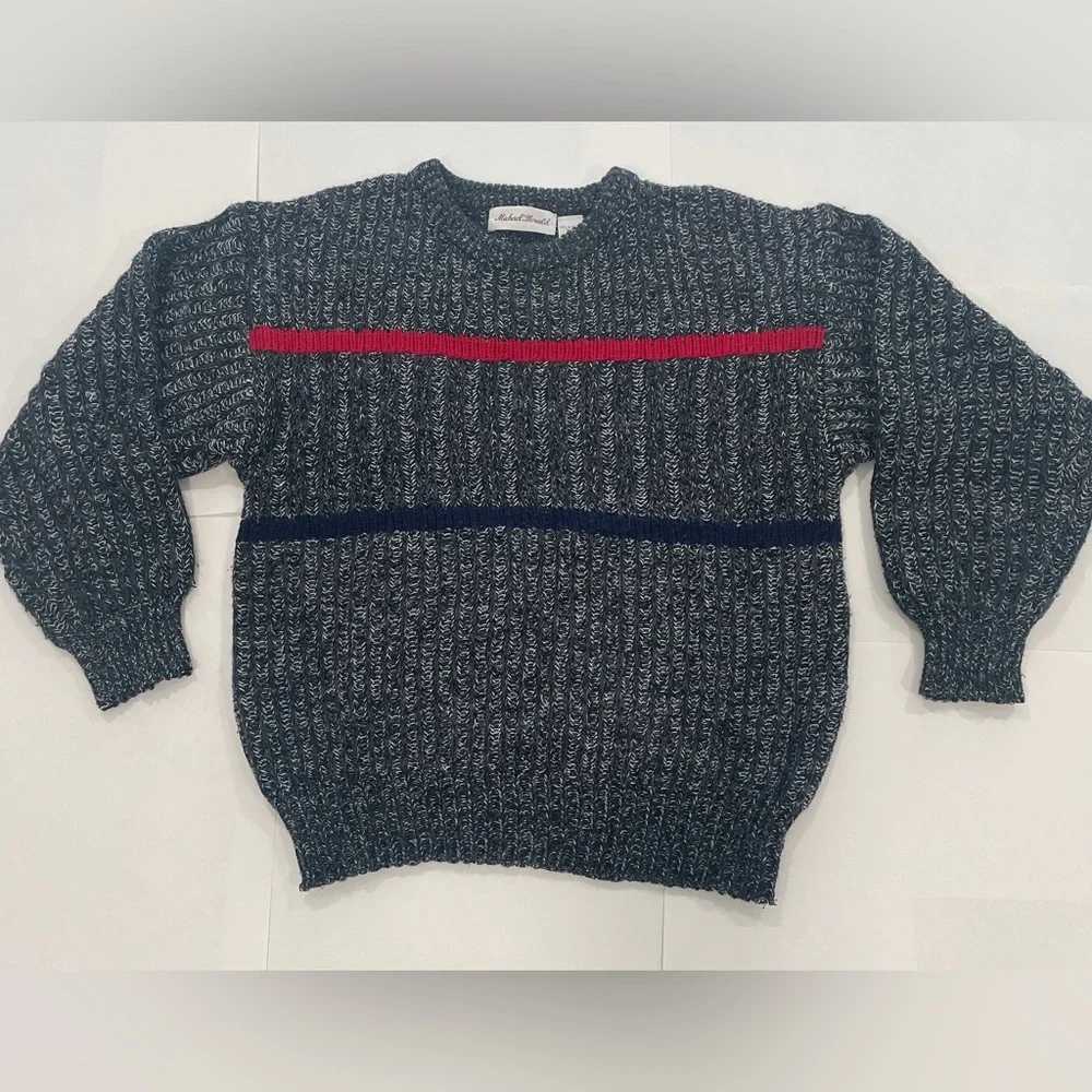 VNTG 80s 90s Michael Gerald Cable Knit Chunky Dad Core Pullover Grey Sweater (L)